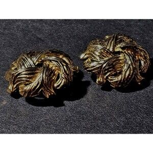 Signed TRIFARI Mid-Century Gold Tone Brushed Basket Weave Clip-On Earrings